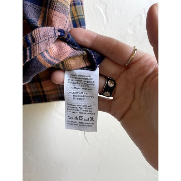 Madewell Button Down Short Sleeve Plaid Tie Hem Shirt Western Top Women Sz Mediu - Picture 8 of 9